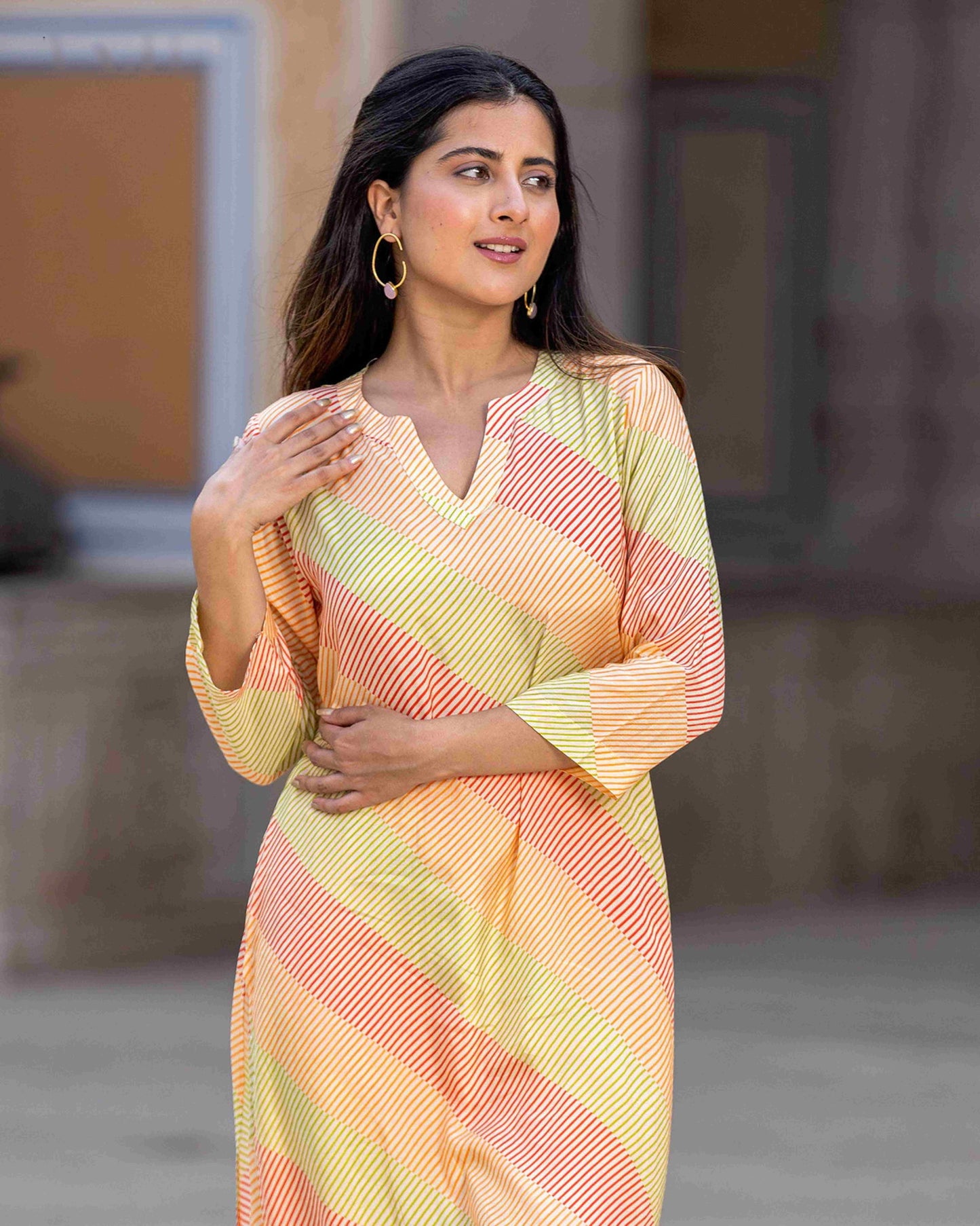 Mustard Colour Pure Muslin Readymade Kurti With Bottom Set For Women's