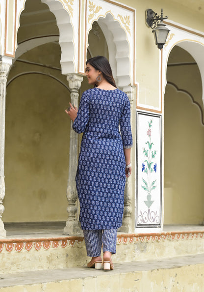 Simple and Designer Kurta set with Bottom and Dupatta in Blue Color