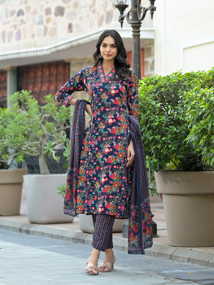 New Design Floral Printed Rayon Suit With Bottom And Dupatta