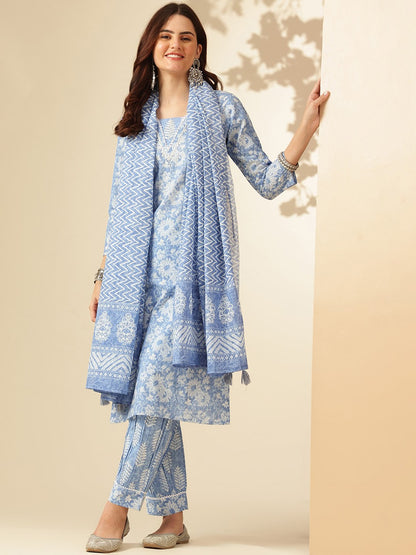 Women's Rayon Kurta Set With Printed Dupatta Set