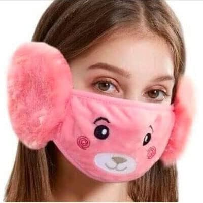 Winter Face Mask with Plush Ear Muffs for Kids (Pink, 3-10 Years)