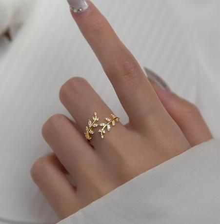 Crystal CZ Open Branch Leaf Adjustable Finger Ring