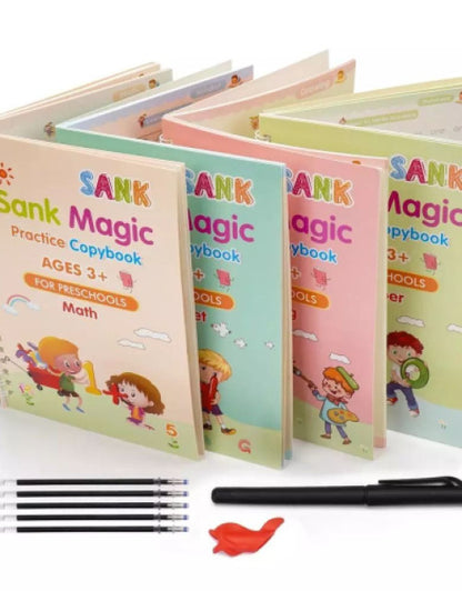 4pcs/set Magic Sank Practice Copybook with English Language Printing,Calligraphy Word Book Best Gift for Child