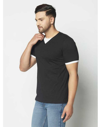 Solid Half Sleeves V-Neck T-shirts For Men's