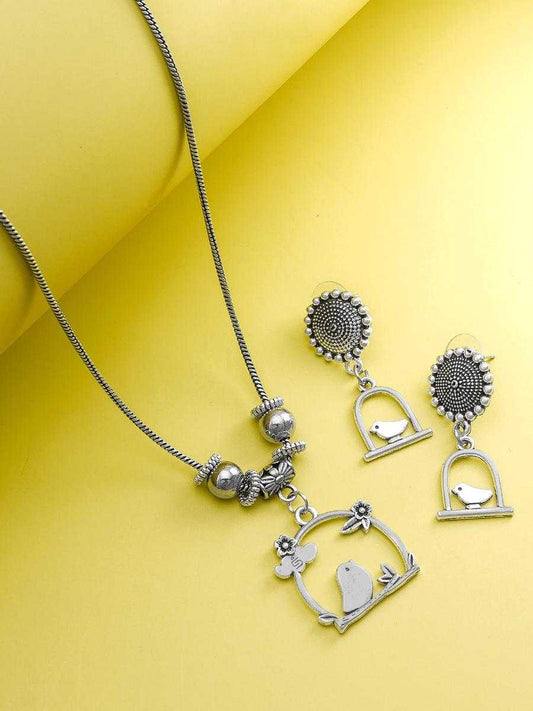 Hand Crafted Silver Oxidised Necklace Set