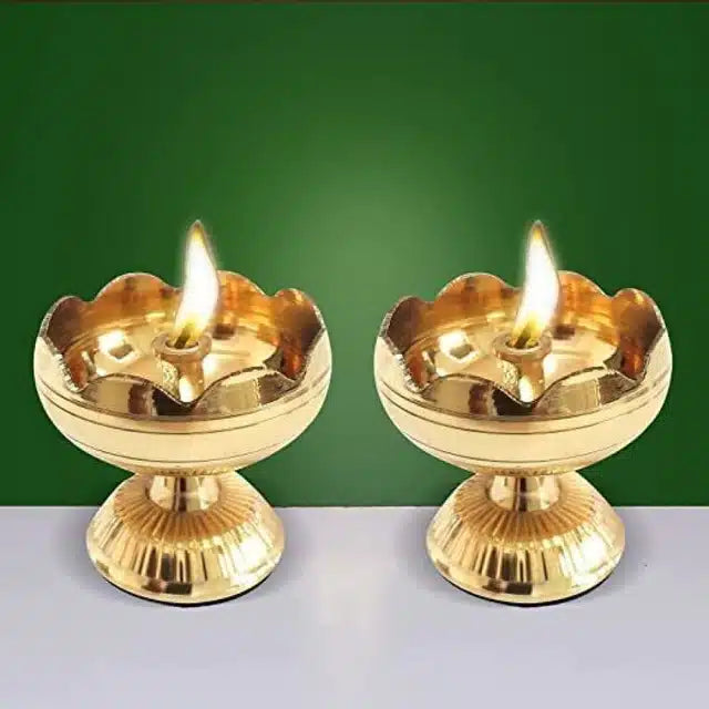 Brass Table Diya Set (Pack of 2, Gold)