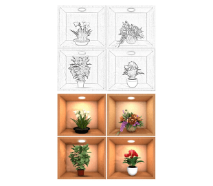 New Creative Simulation Flower Green Potted 3D Wall Stickers Waterproof Home Stickers (Pack Of 4)