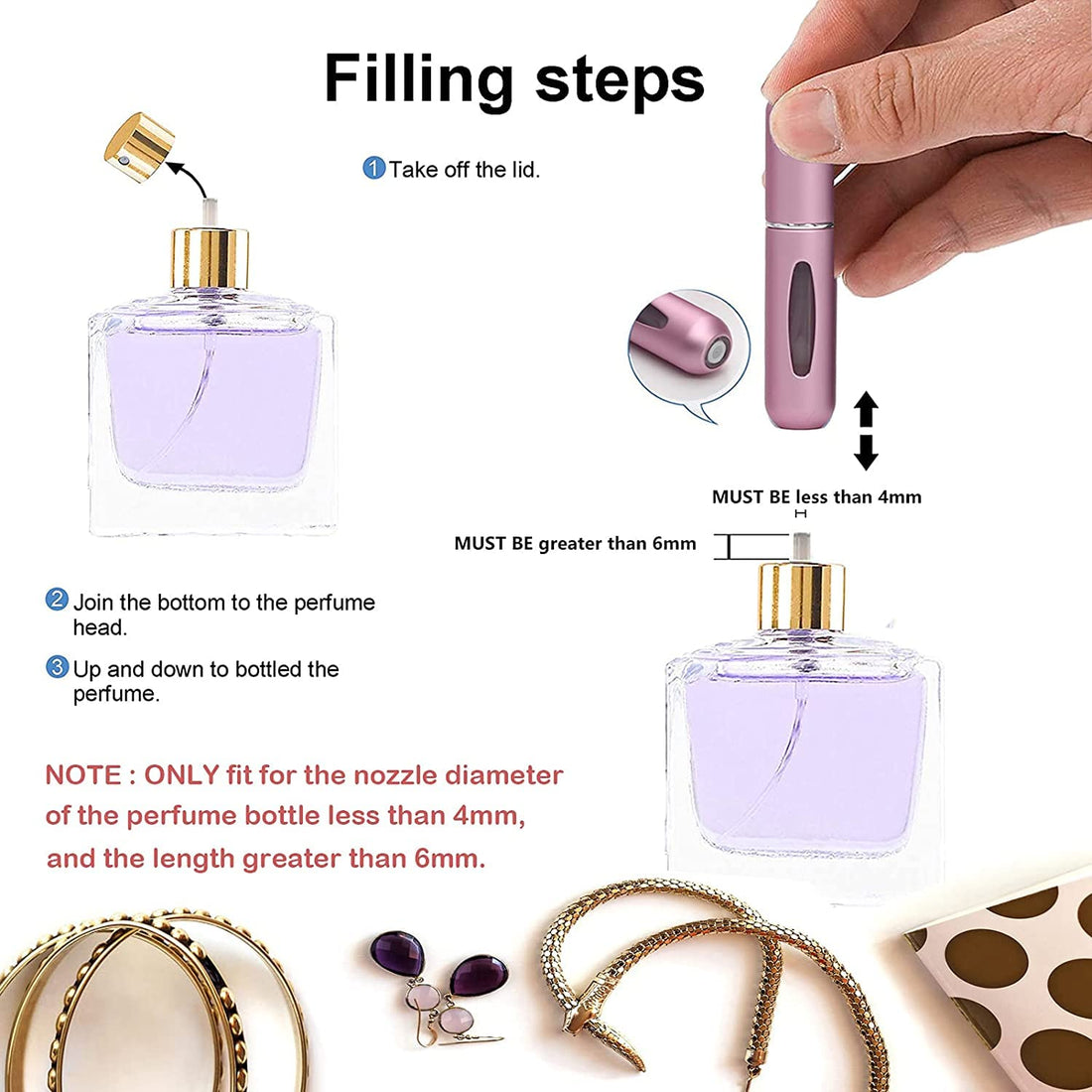 Mini Refillable Perfume Portable Atomizer Bottle Refillable Perfume Spray (5ml - pack of 6 )